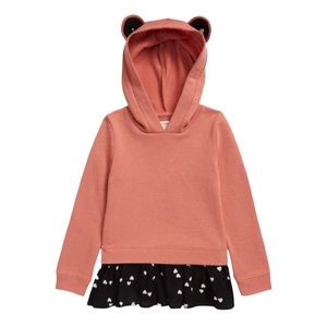 TUCKER + TATE Kids' Animal Ear Hoodie In Pink Brick- Black Hearts size 4